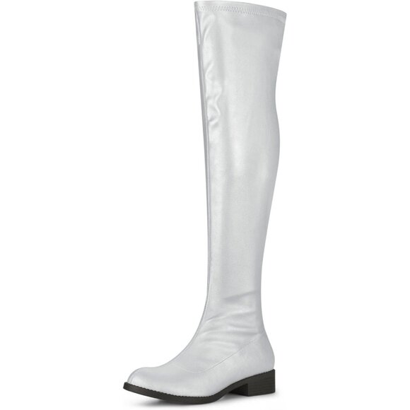 Women's Silver Knee High Comfortable Thigh High Daily Low Flat Heel Boots - Picture 1 of 6